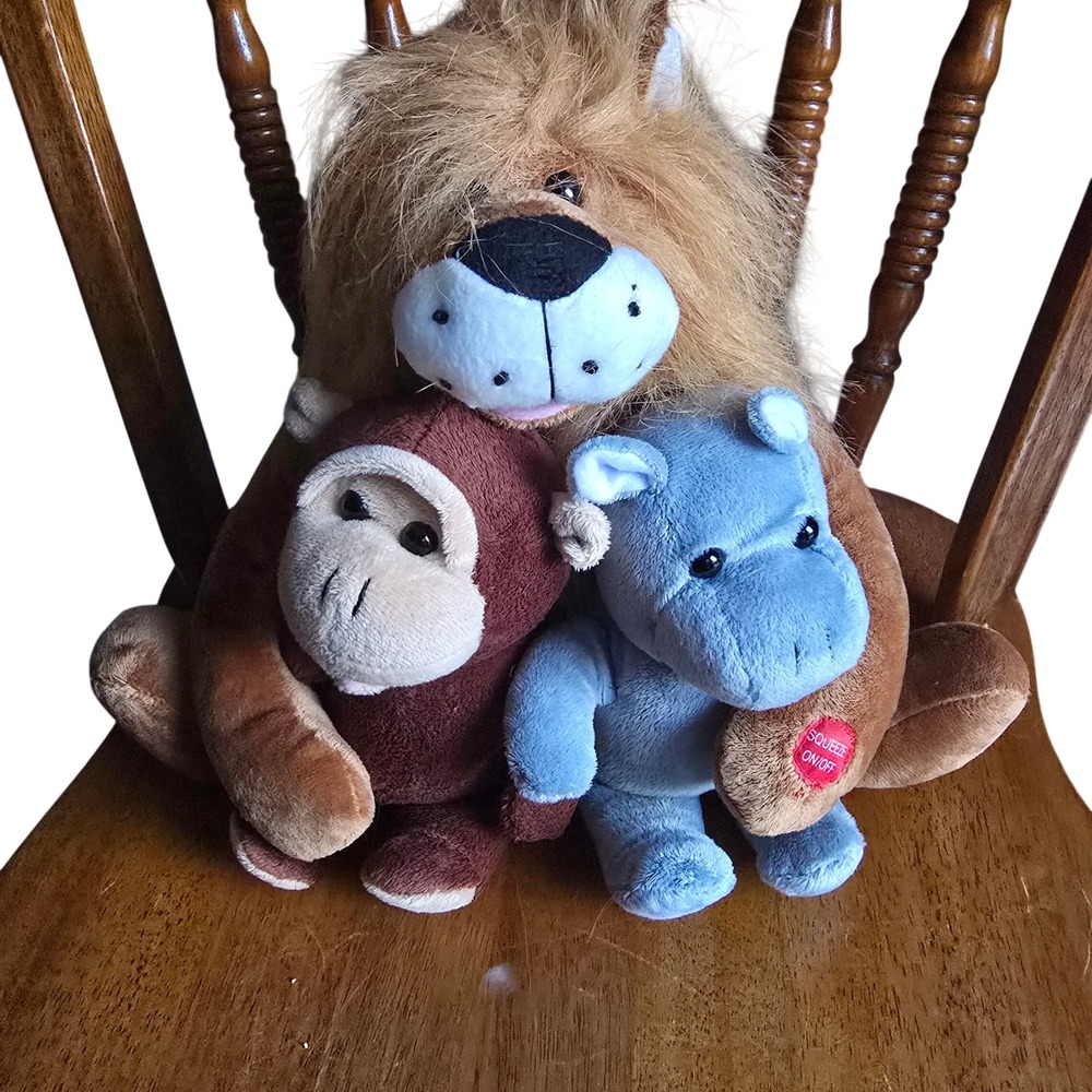PBC International Musical Lion Monkey Hippo Plush Sings In The Jungle Animated